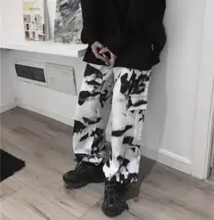 L カーゴパンツ パンツ イージーパンツ タイダイ柄 モノトーン韓国 レディース