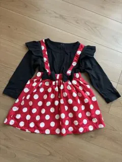 ミニーちゃん風　赤・黒ドット柄フリル付きコスチューム　90cm