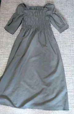 グレー シャーリングデザイン ロングワンピース