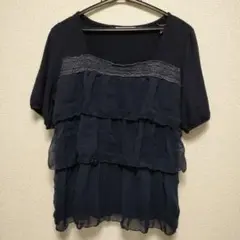 フリルネイビーシフォン　カットソー
