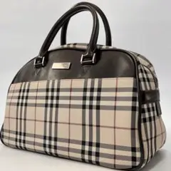 【美品】BURBERRY ハンドバッグ ボストン トート チェック レザー
