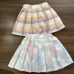 120cm パープルチェック　ブルー　雲柄　スカート　セット　キッズ