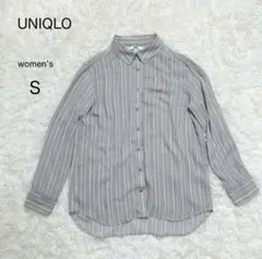 【UNIQLO】ユニクロ 長袖シャツ ストライプ レーヨンブラウス 上品 グレー