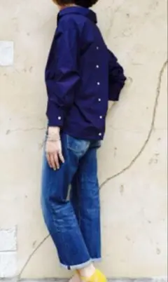 ハルズアミ　RUXE ネイビー ボタン付き長袖シャツ