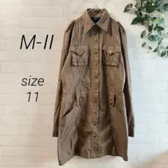 【M-ii】ミリタリーデザイン シャツワンピース ロングシャツ (11) 茶色