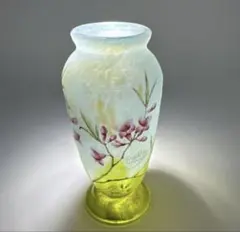 ◆証明書付◆Daum Nancyドームナンシー　一輪挿し　花瓶 高さ12cm Daum Nancy ドーム スイートピー文 扁壺 花器 | 古美術ささき