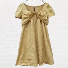BURBERRY LONDON 胸元リボン切り替えワンピース M38 やまぶき色