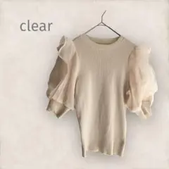 クリア　【F】袖シフォン　リブトップス　パステルピンク　レーヨン　ナイロン　春