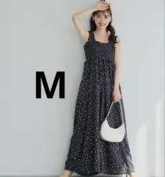 Coca シャーリングフリルオールインワン B ネイビー花柄 M