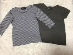 ストライプ長袖TシャツとオリーブグリーンTシャツセット