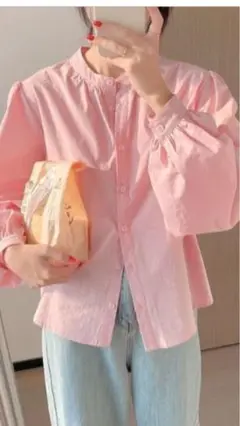 a lot of love シャツ ブラウス ノーカラープレーンシャツ