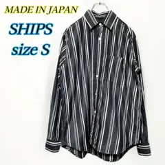 SHIPS ストライプシャツ ネイビーS