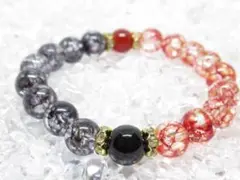★【レッド×ブラッククラック水晶】 天然石ブレスレットパワーストーン
