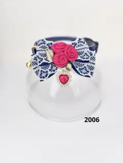 2006.猫首輪 サテン ネイビー色 バラ