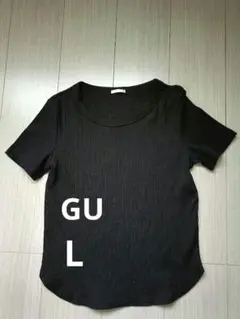 GU リブ半袖Tシャツ　カットソー　L 黒
