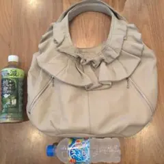 NOJESS ベージュ フリル付きレザーハンドバッグ