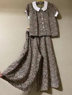 【一点物】手作りハンドメイド小花柄セットアップワンピース上下丸襟清楚キュロット姫