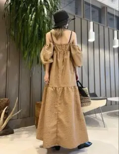 Rey BEAMS パフスリーブロングワンピ
