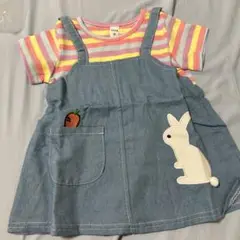 ウサギ刺繍デニム風ワンピース 100cm