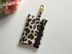 リール付き　キーケース☆ヒョウ柄　レオパード柄　ライトベージュ