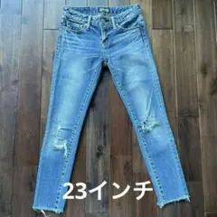moussy デニム　23 クロップド　スキニー　切りっぱなし　ダメージ