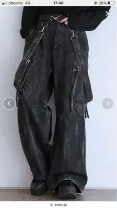 LILLルーズシルエットハイウエストサスペンダーZIPポケットデニムカーゴパンツ