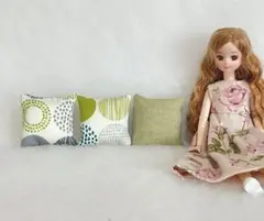 ミニチュアクッション　小3個 ★ 北欧　きみどり★ No.11