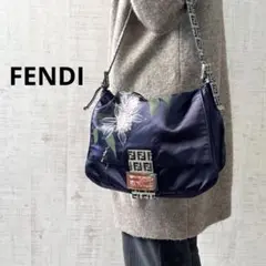 FENDI フェンディ マンマバケット サテン 花柄 ショルダーバッグ ズッカ