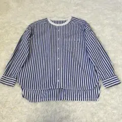 ユニバーサルティシュ　ストライプ　シャツ　バンドカラー　　日本製