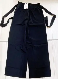 ルームウエア レディースリボン付き ウエストゴム パンツ ブラック Mサイズ