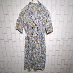 良品★YOU BEE ワンピース 花柄 ジャケット風 ウエストライン レトロ M