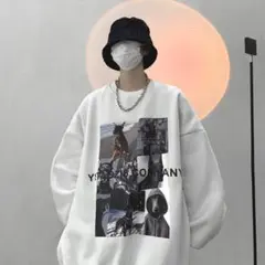 XL 犬 ストリート スウェット ドーベルマン トレーナー ビッグプリント 白