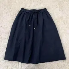 美品★マッキントッシュフィソロフィー★ひざ丈フレアスカート36ネイビー　綿100