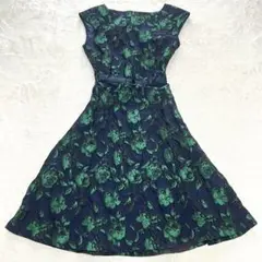 【極美品】タルボット　ノースリーブワンピース　立体　ジャガード　花柄　ネイビー