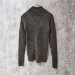 【美品】長袖ニットセーター モックネック 金ラメ トップス レディース F
