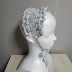 ヘッドドレス シルバー風 ツヤ ハンドメイド 編み物 y2k (37)