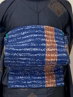 年末年始セール! 名古屋帯 裂織り インディゴブルー 八寸 正絹
