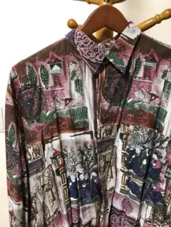 古着 総柄シャツ　ペイズリー　小紋柄　ペルシャ柄