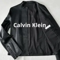 極美品 カルバンクライン 羊革 ラムレザー シングルライダースジャケット L黒