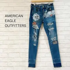 AMERICAN EAGLE ダメージ パッチワークプリントスキニージーンズ M