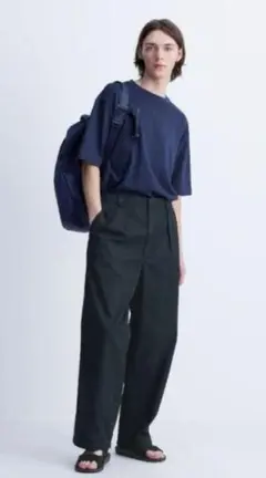 UNIQLO U ユニクロユー タックワイドパンツ ネイビー w73