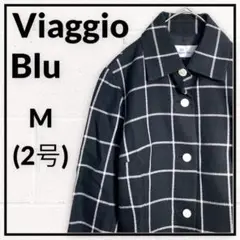 a1023【ビアッジョブルー】ジャケット チェック柄 ステンカラー リネン混 M
