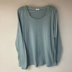 sunny cloudsレース使い長袖Ｔシャツ　アンティークグリーン3L
