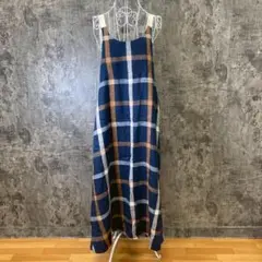 ✨ブティックニコル✨チェック柄マキシキャミワンピ♡紺色系♡ストラップ調節可(38