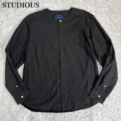 STUDIOUS ノーカラー シャツ 黒 ブラック 3