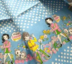 昭和レトロ70sPopプリント綿ハギレ水玉×おしゃれな少女柄100×44ｃｍ