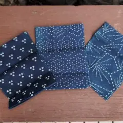 ハンドメイド　藍染　ブックカバー　3つセット