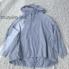 美品mizuiro ind.フード付きプルオーバーシャツ ストライプ