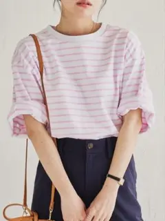 coen☆ボーダーボックス8分袖Tシャツ