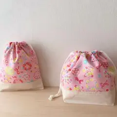 フラワー ピンク お弁当袋 給食袋 巾着袋 セット